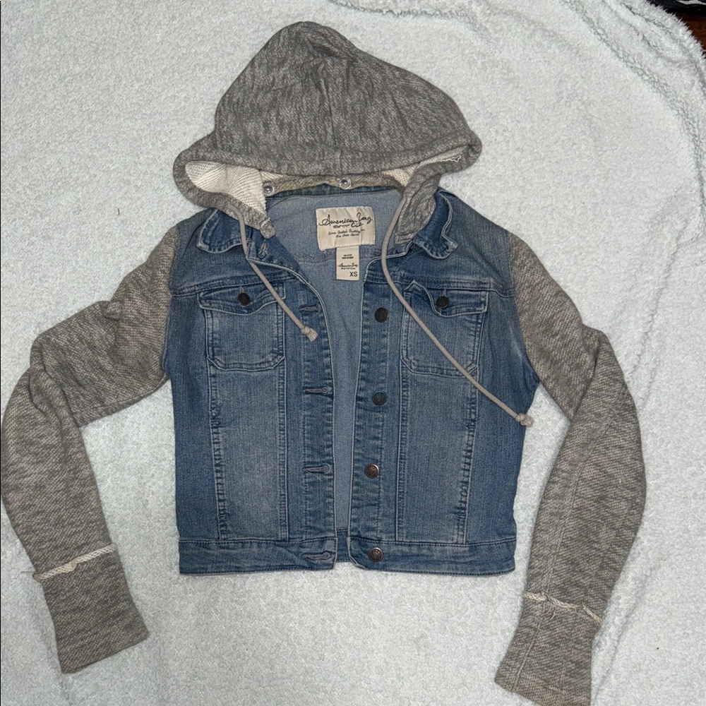 American Rag Blue Denim Jacket with Gray Sleeves